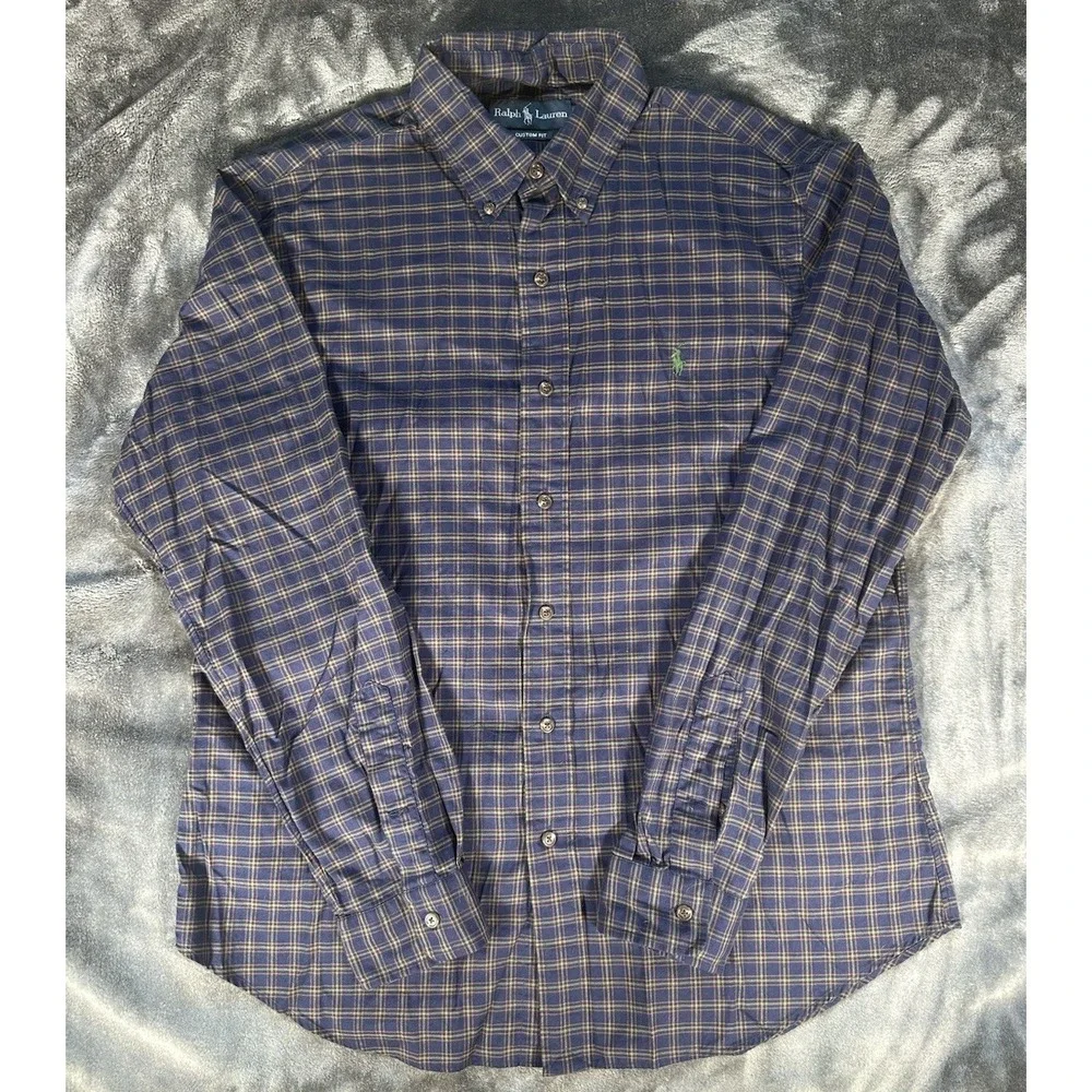 Polo Ralph Lauren MENS LARGE Custom  Fit Shirt Button Down Long Sleeve Check Log
